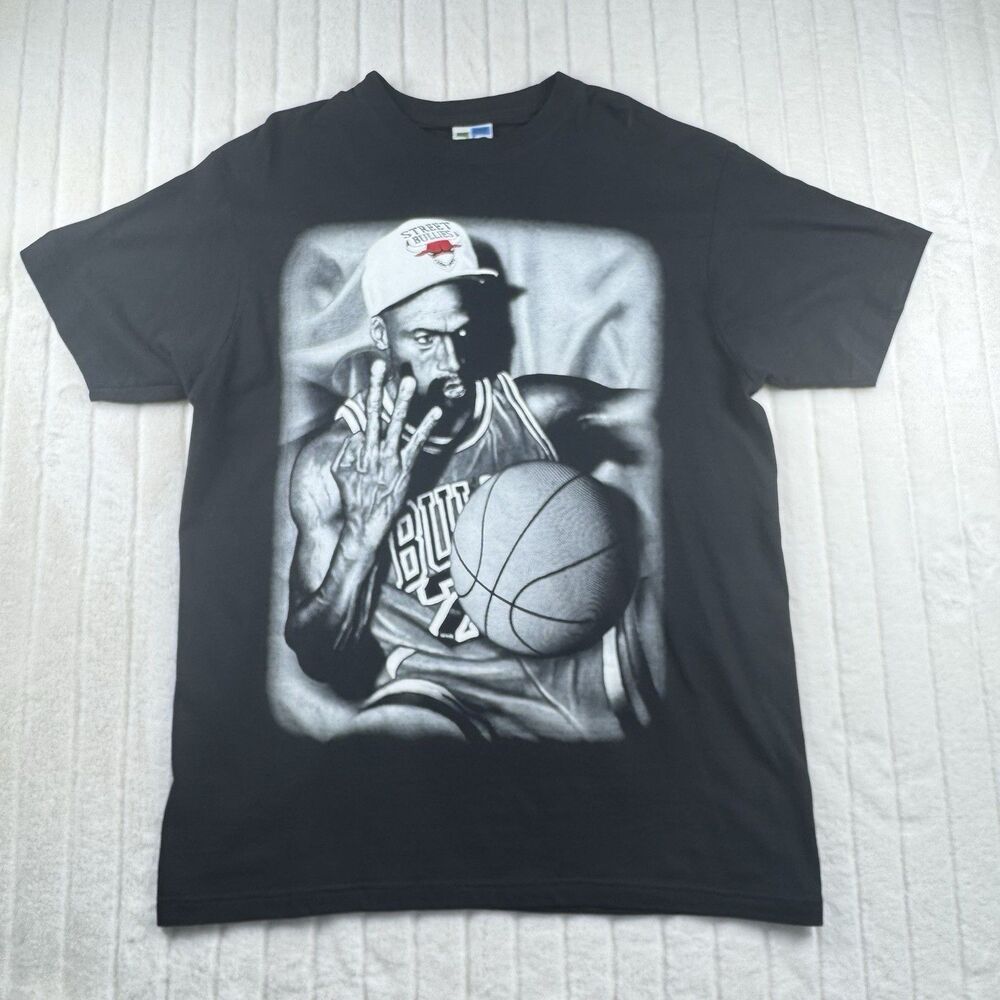 Phat Doc Michael Jordan T-Shirt Men's Large Black Chicago Bulls Y2K Streetwear